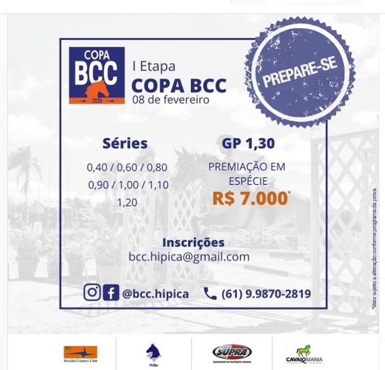 I Etapa da Copa BCC será dia 08 de fevereiro.