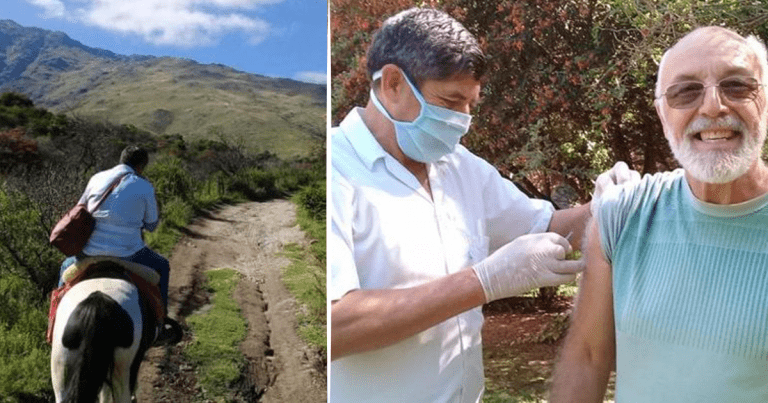 Enfermeiro viaja com seu cavalo para vacinar idosos que vivem nas montanhas.⁣