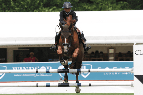 Jockey Com Seu Cavalo Pulando Sobre Um Obstáculo Imagem de Stock